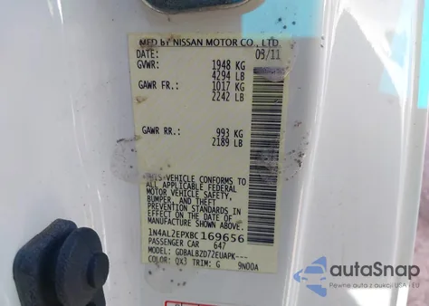 2011 Nissan Altima 2.5 S из США, поврежденный, VIN 1N4AL2EPXBC169656